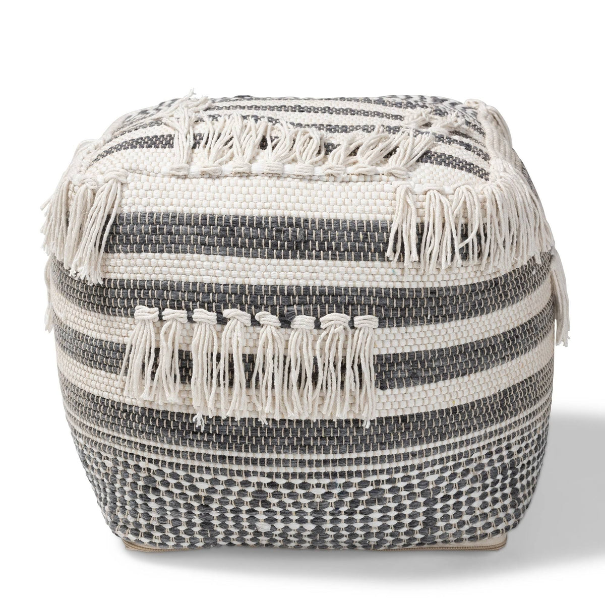 Grey and Ivory Handwoven Pouf Ottoman E552