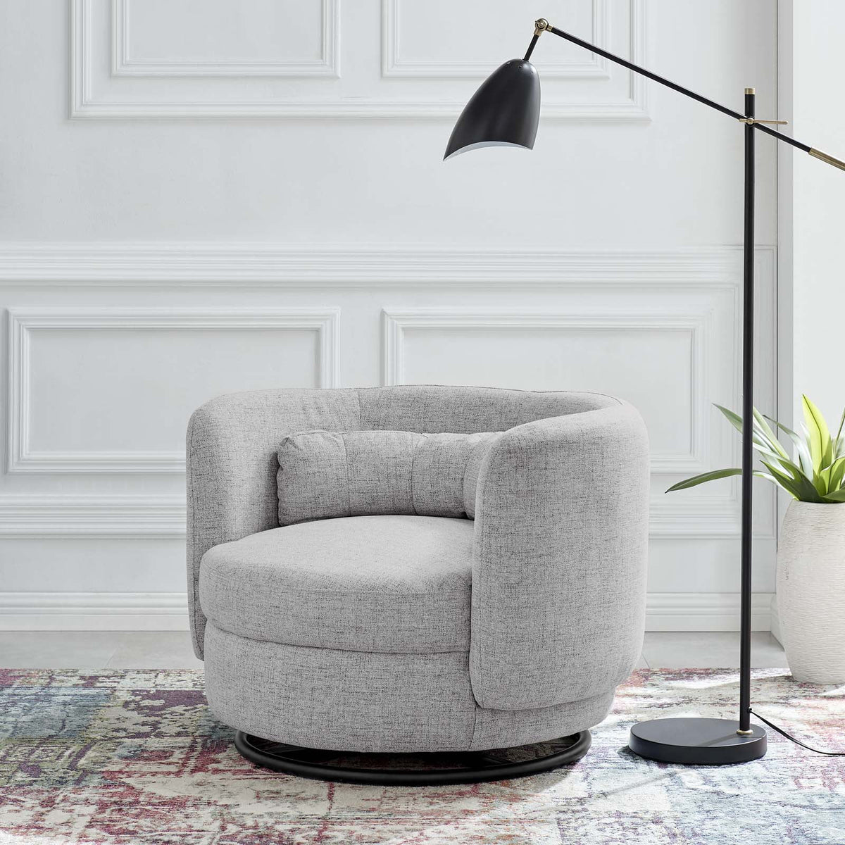 Black Grey Fabric Swivel Accent Chair R299149