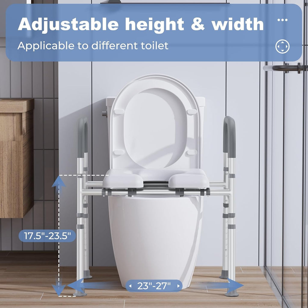 Raised Toilet Seat with Handles, Heavy Duty 400lb Adjustable Toilet Seat with Safety Frame W79822