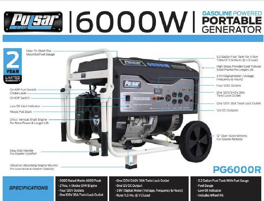 6,000 Peak Watt Gas-Powered Portable Generator H500623