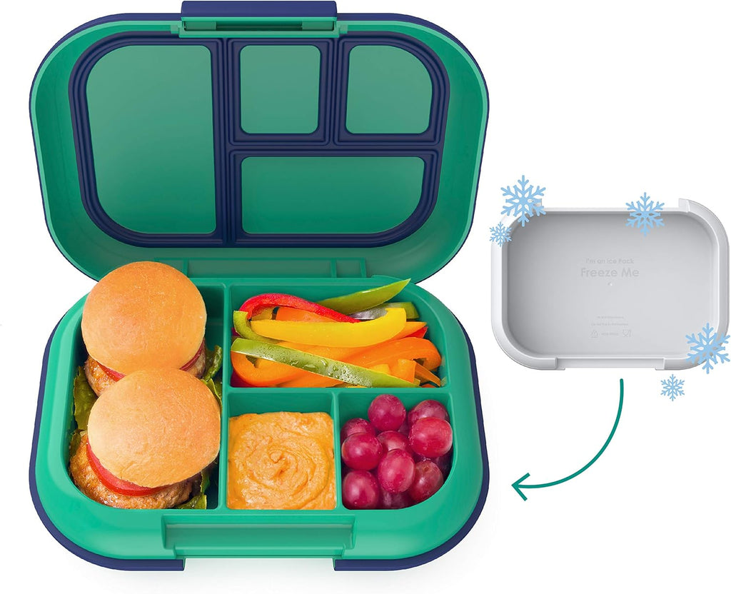 Kids Chill Lunch Box (Green/Navy) With Reusable Plastic Utensils (Blue) A71089