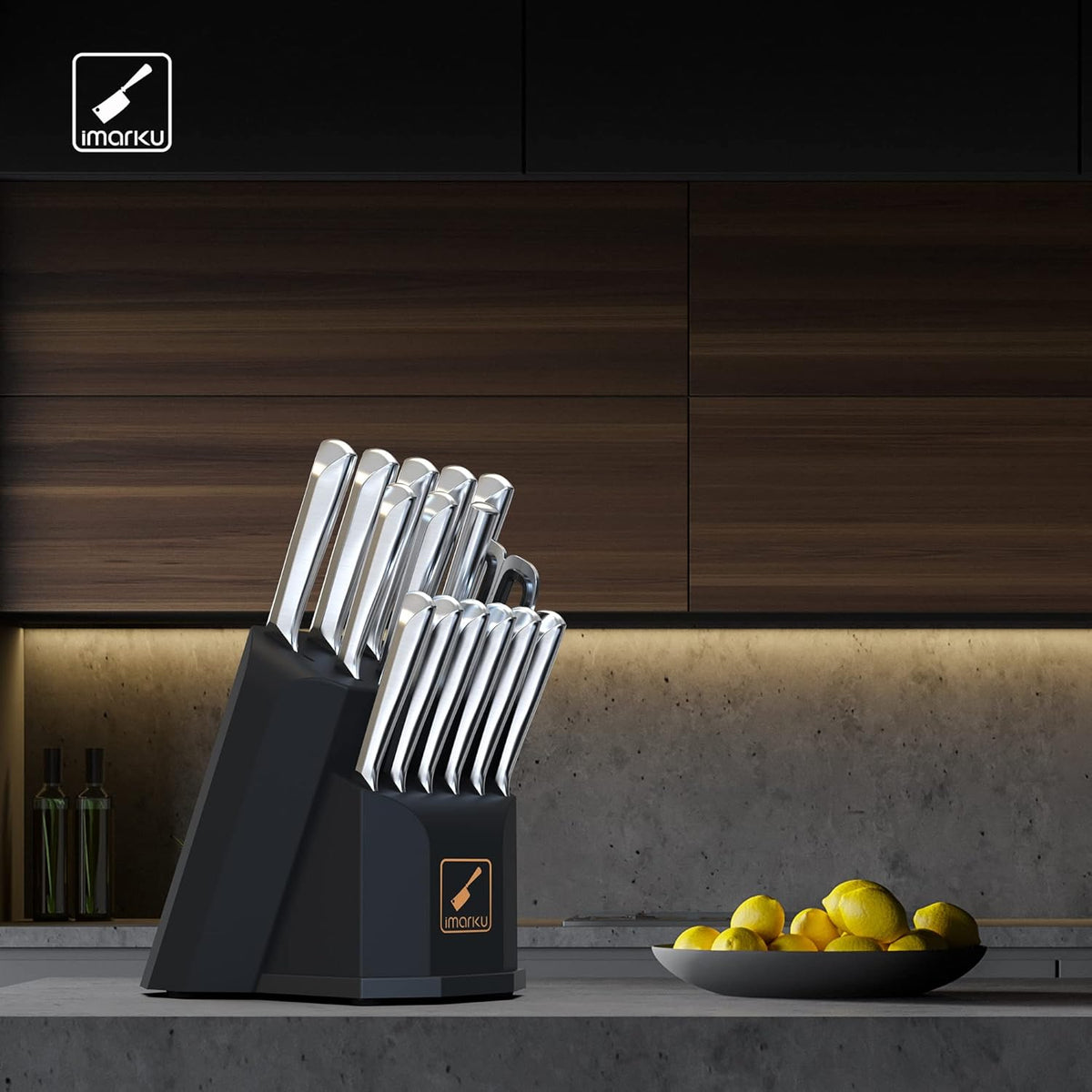 16 Pcs Stainless Steel Kitchen Knife Set with Block P9560
