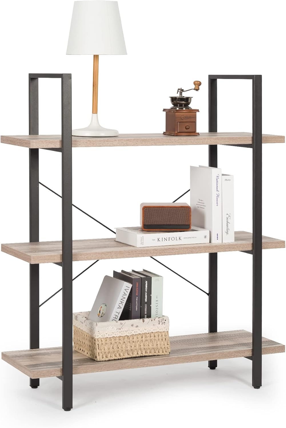 Industrial 2-Tier Wood and Metal Bookcase Z128