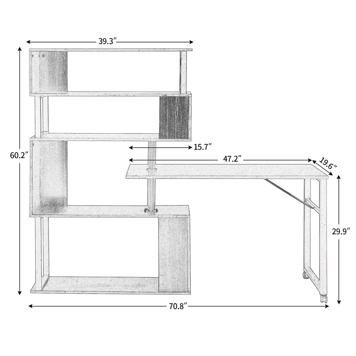 L-Shaped Corner Computer Desk with 5-Tier Bookshelf P603