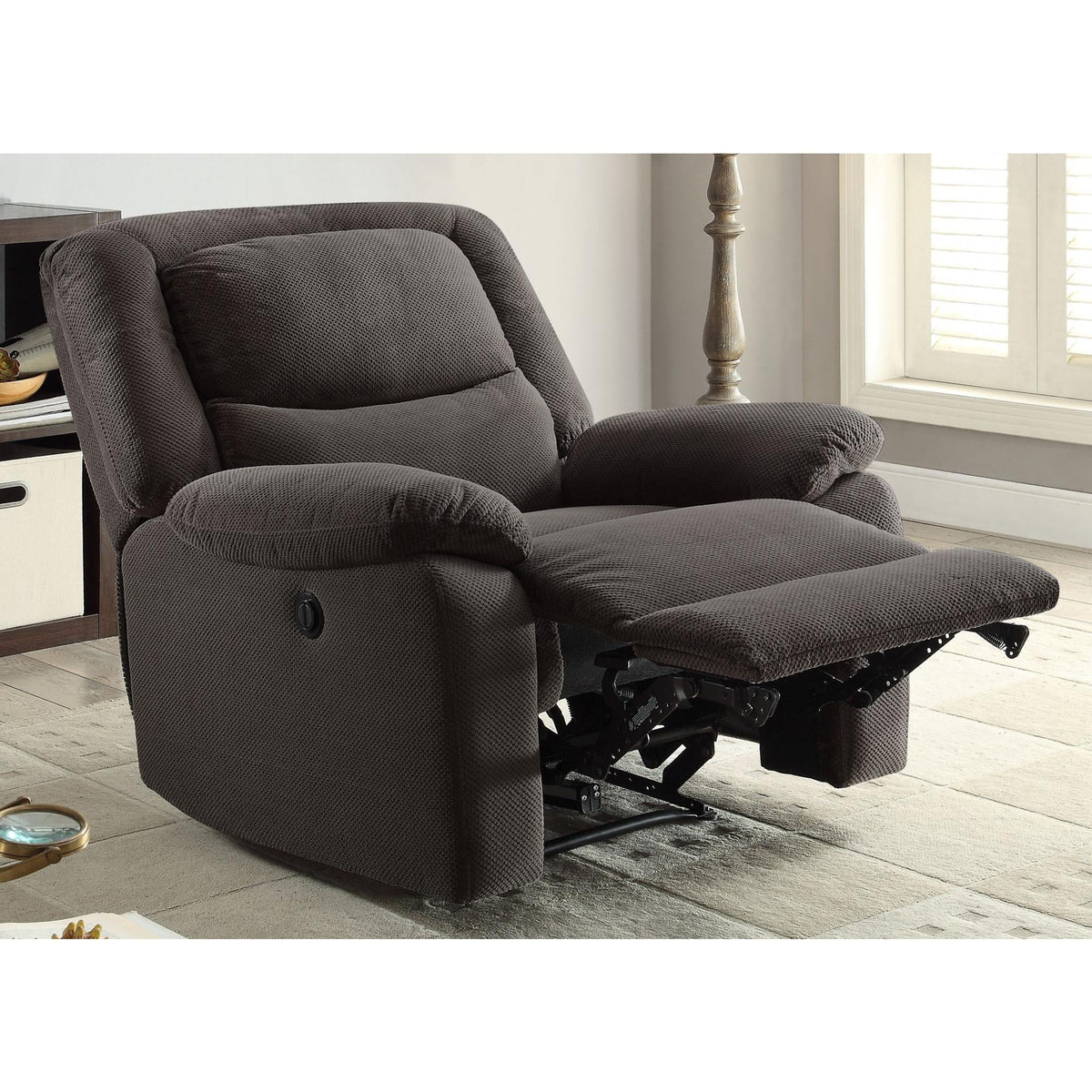 Gray Fabric Push-Button Power Recliner F502234