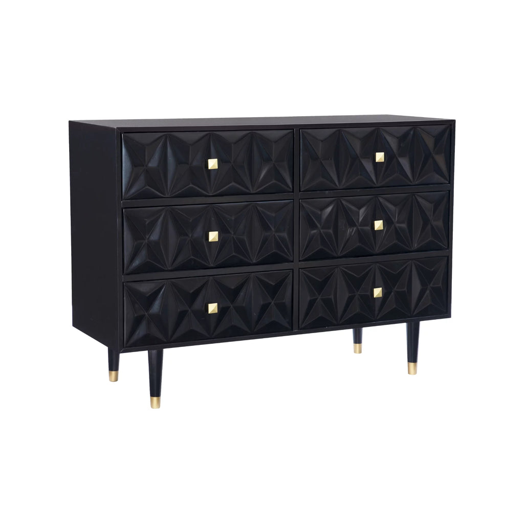 Black Geometric Patterned Six Drawer Dresser R885