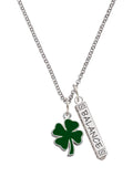 Green Enamel Four Leaf Clover Charm Necklace, 23" C91006