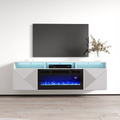 High Gloss Floating Fireplace TV Stand with Storage Cabinets and LED Lights D47076