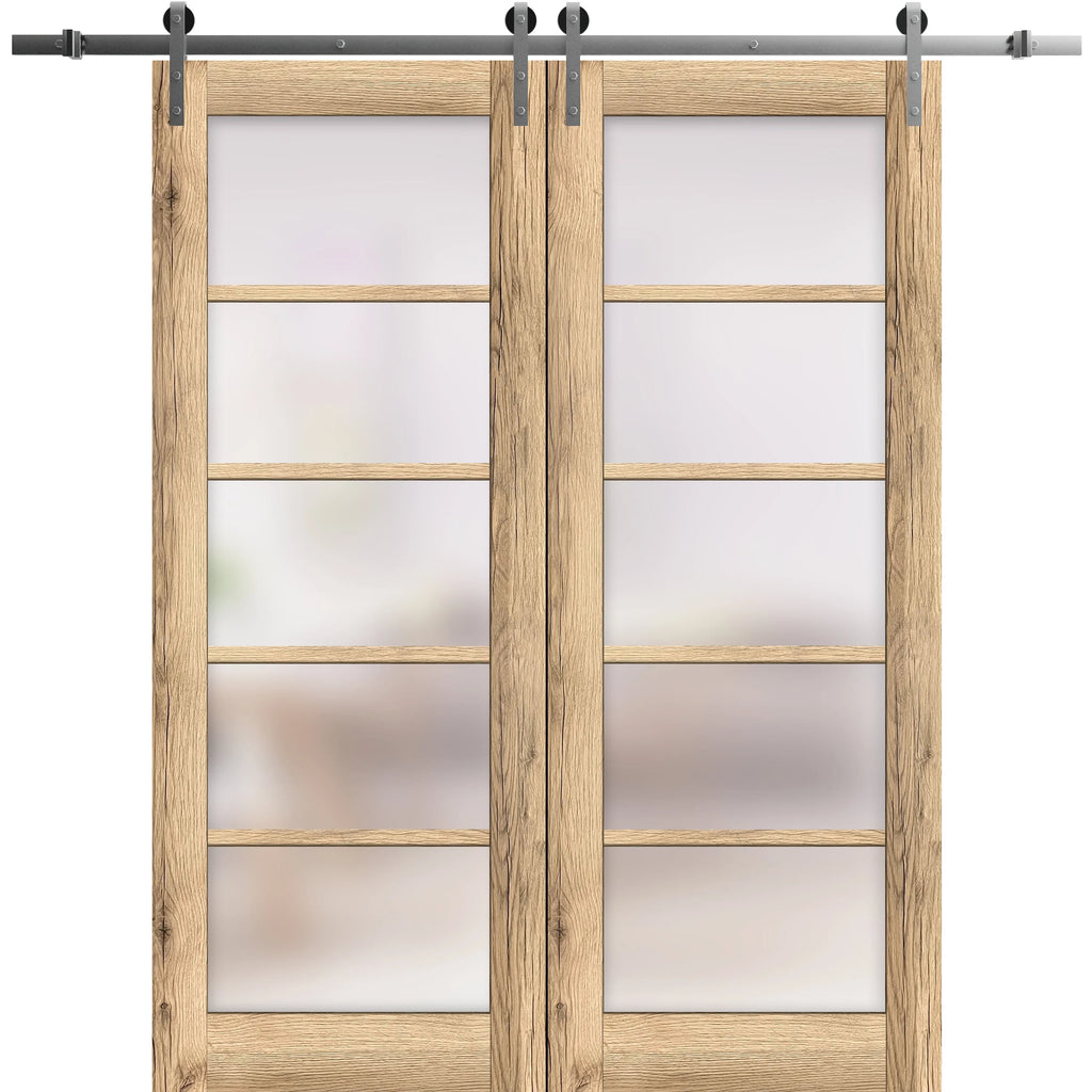 Oak Double Barn Door 36 x 80 inches with Stainless Steel Rail Hangers A47099