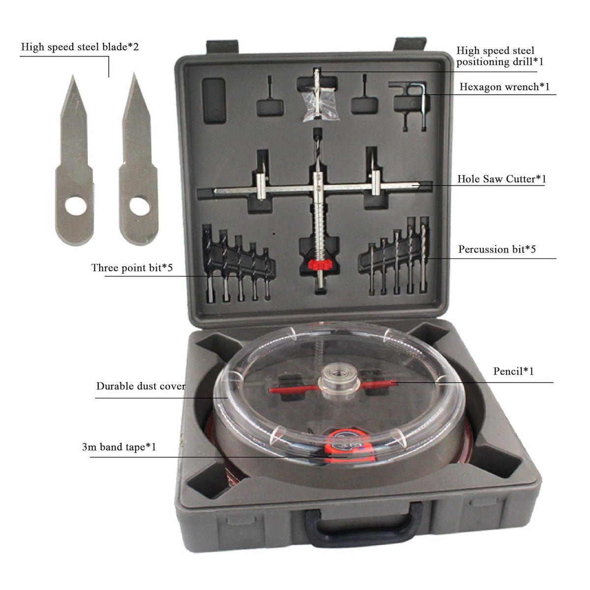 Adjustable Hole Saw Cutter Kit with ABS Dust Cover I78661
