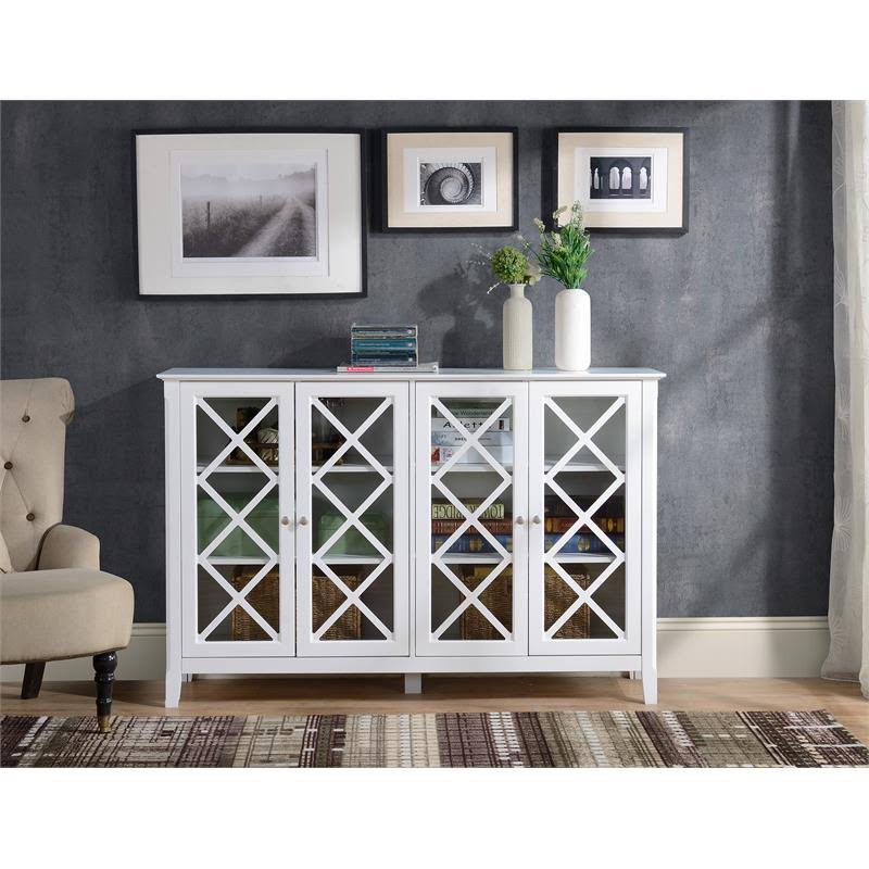 White Wood Accent Cabinet with Four Doors P1733
