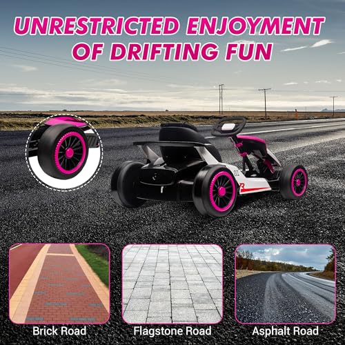 Electric Drift Kart Car with Adjustable Seat, 24V 7Ah, 2 * 200W Motor, 8.1 MPH, LED Lights C341
