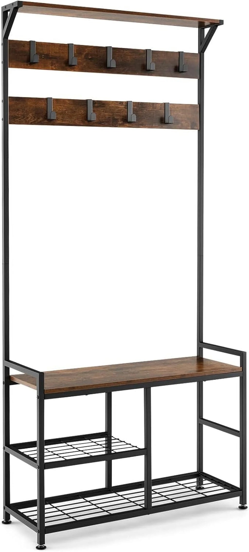Coat Rack Shoe Bench 3-Tier with 9 Hanging Hooks X23396