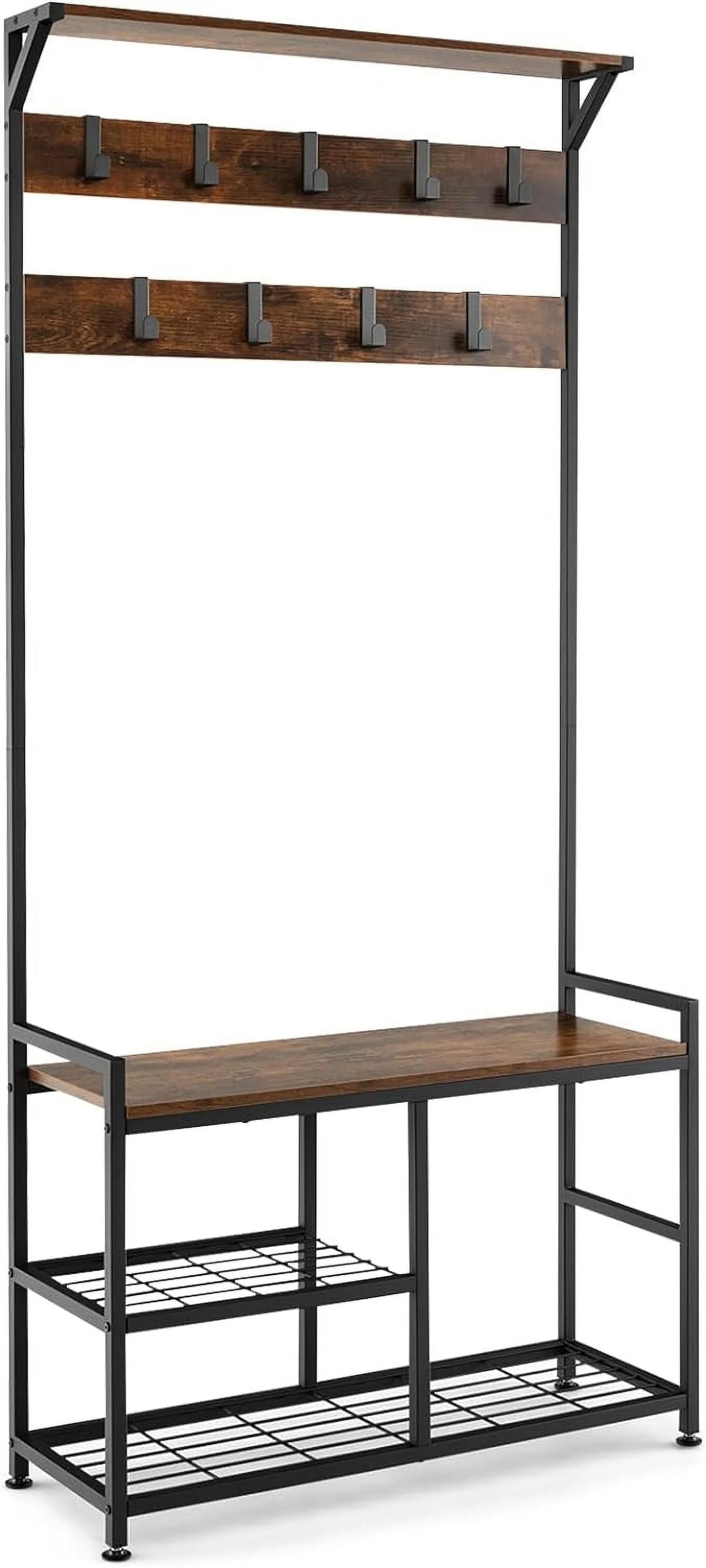 Coat Rack Shoe Bench 3-Tier with 9 Hanging Hooks X23396