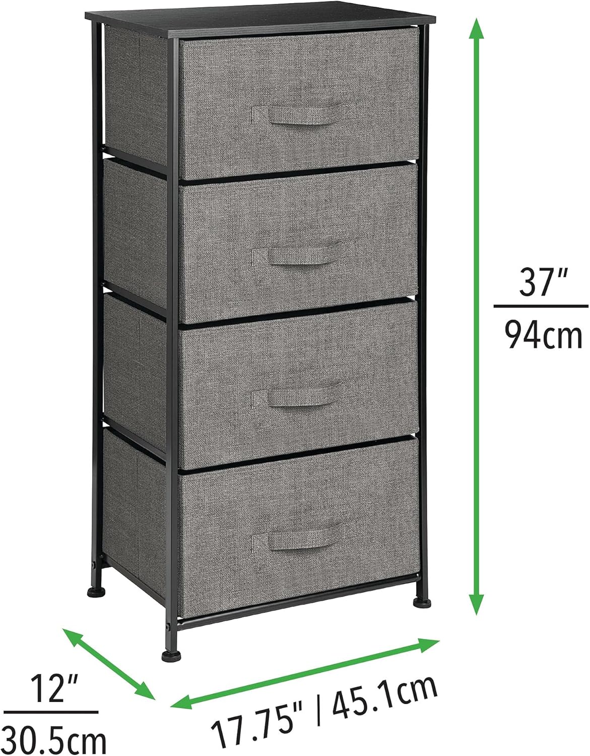 Charcoal Gray/black 4 Drawer Vertical Dresser Storage Tower R80289