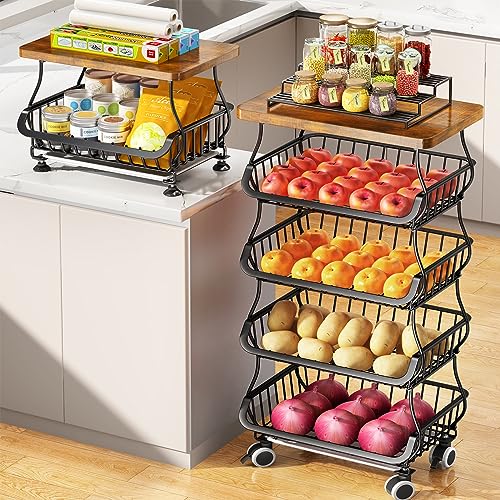 White 5 Tier Wire Fruit Basket with Wheels J368512
