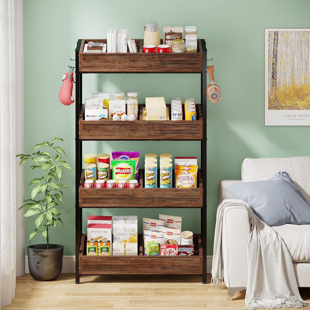 4-Tier Wood Fruit Vegetable Storage Basket Stand Shelf Rack Vintage Brown V68258