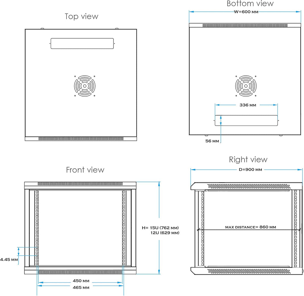 15U 35 Inch Depth Server Rack Cabinet Enclosure O3516