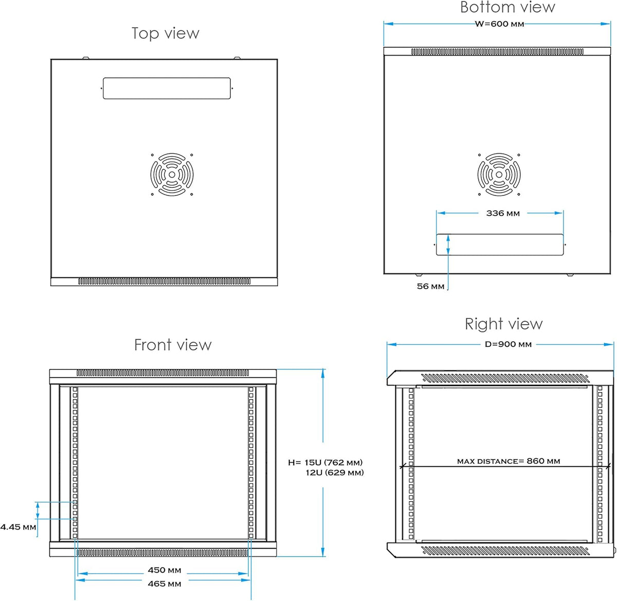 15U 35 Inch Depth Server Rack Cabinet Enclosure O3516