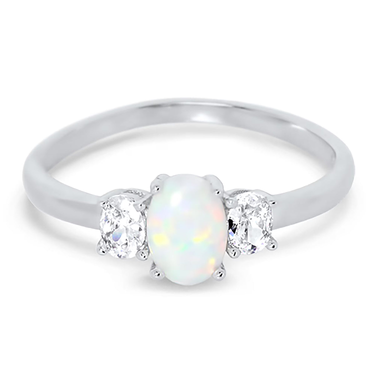 3 Stone Created Opal Ring Size 7 B24123