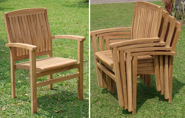 Grade-A Teak 5 Pc Dining Set with 36" Round Table and 4 Stacking Arm Chairs E66070