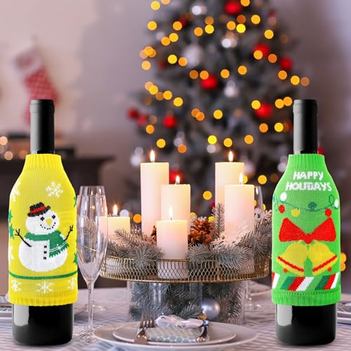 18 Pcs Christmas Knit Bottle Covers Thermocoolers for Cans Soda Beverages Q78779