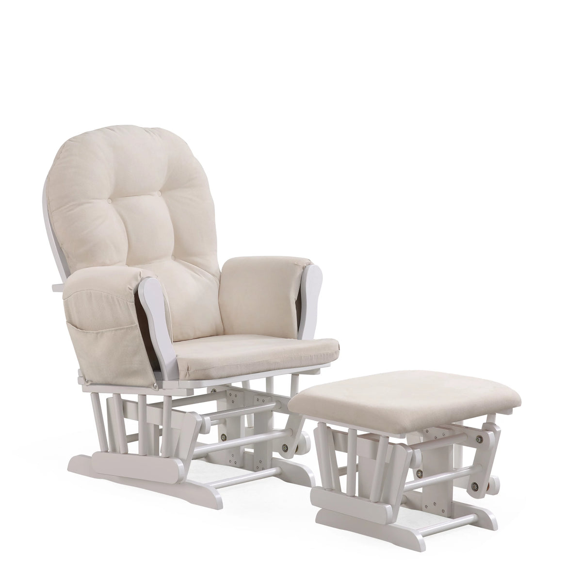 White Glider with Ottoman and Beige Cushions E288