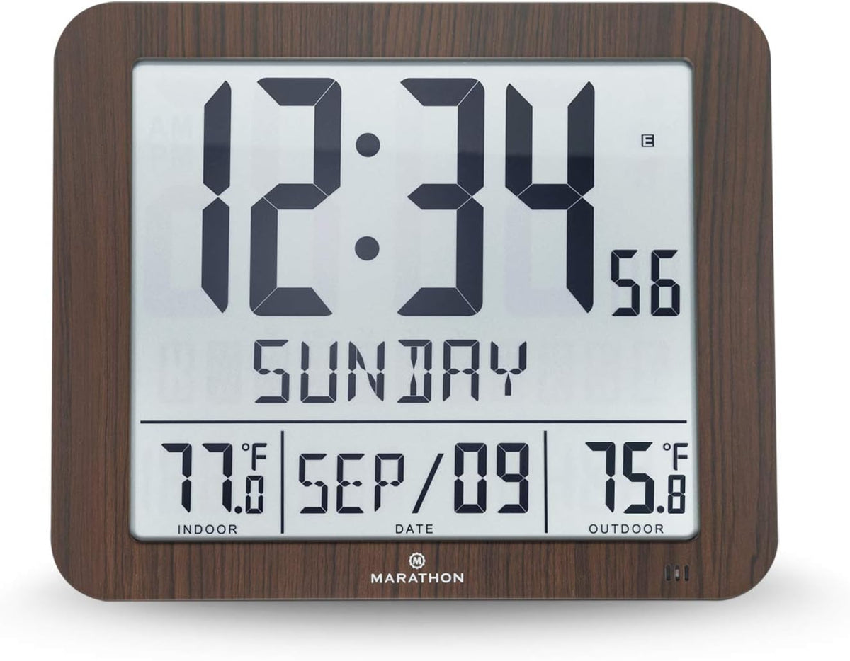 Slim Atomic Full Calendar Wall Clock with Temperature B84745