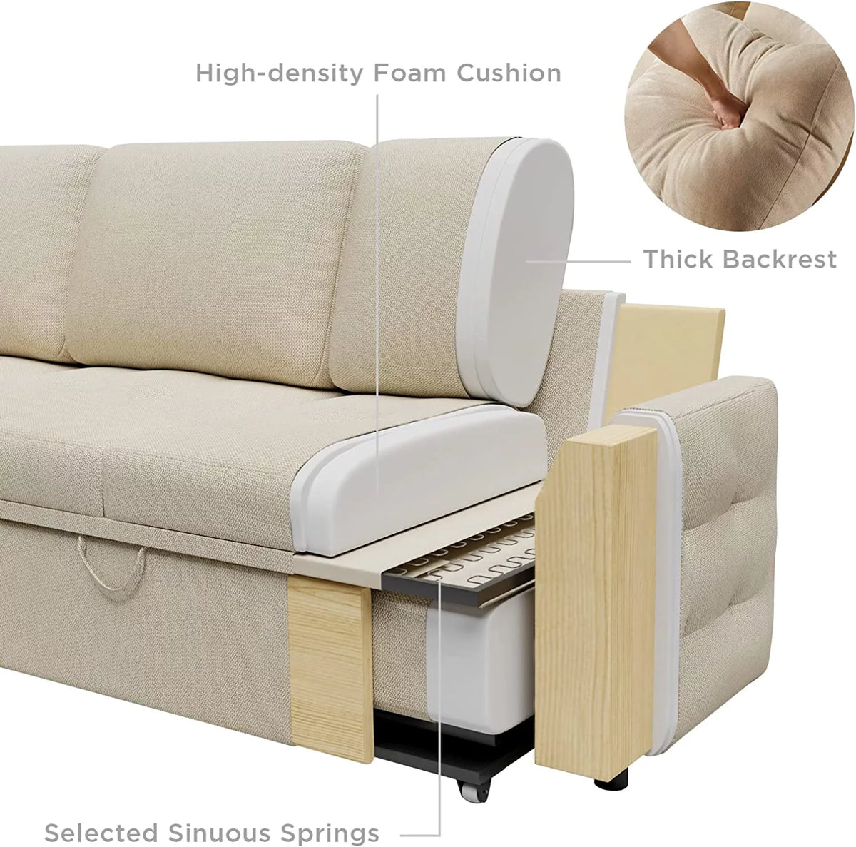 87 Inch Chenille Grey Pull Out Sofa Bed H851712