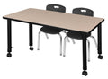 Height Adjustable Mobile Classroom Table with 2 Stack Chairs Z144