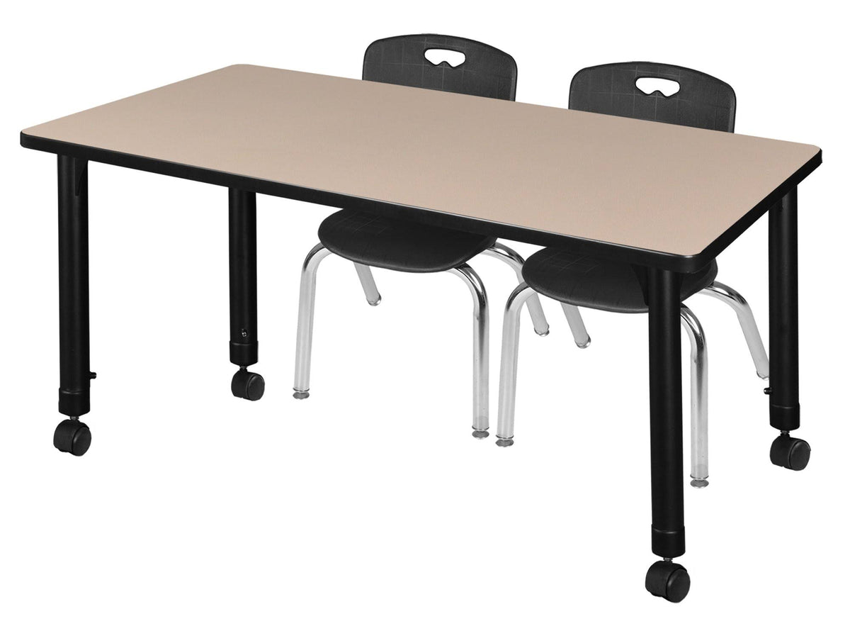 Height Adjustable Mobile Classroom Table with 2 Stack Chairs Z144