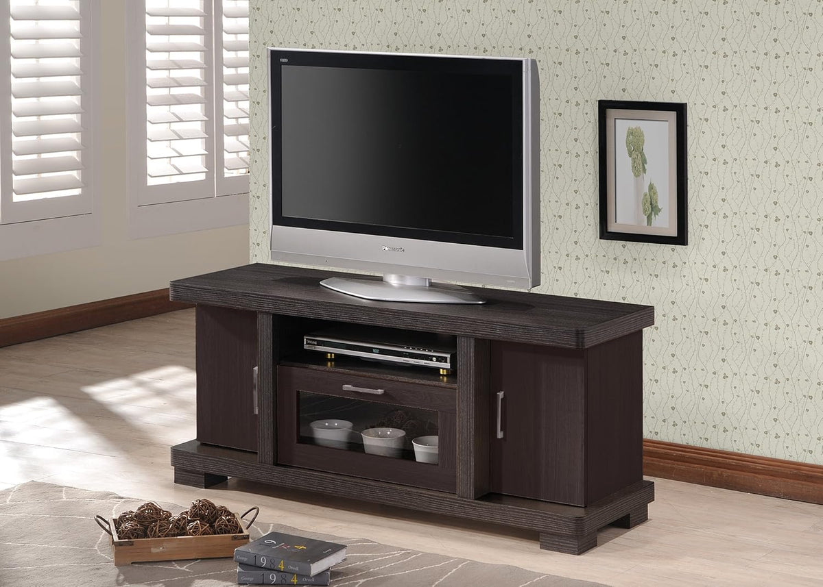 Dark Brown Wood TV Cabinet with 2 Doors H63662