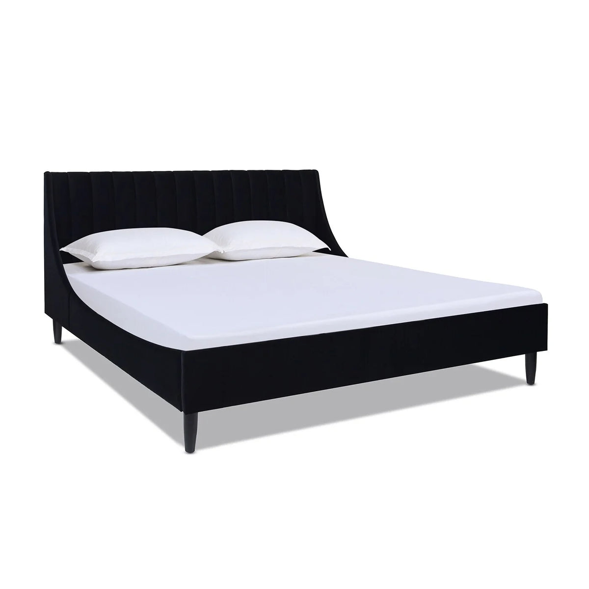 King Anthracite Black Velvet Platform Bed Set H67132