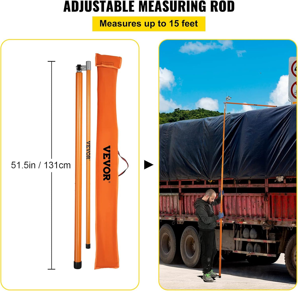15' Fiberglass Truck Height Measuring Stick with Carrying Bag D82057