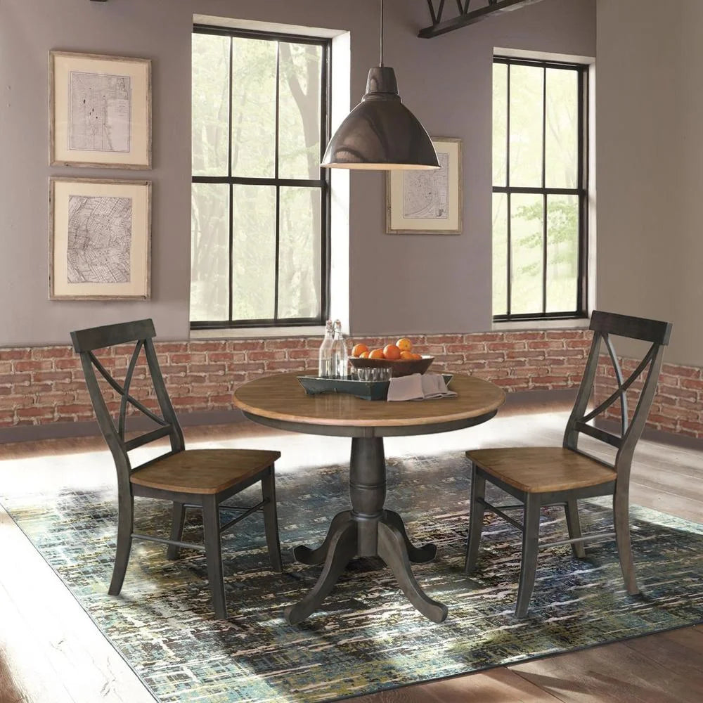 36" Round Wood Table with 2 X-Back Chairs 3 Piece Set H8194