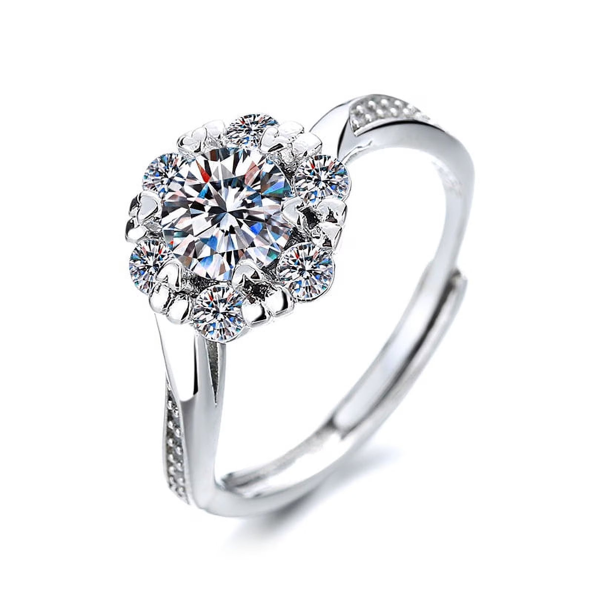 1 Carat Moissanite Adjustable Engagement Ring 925 Sterling Silver Solitaire Rings K12567