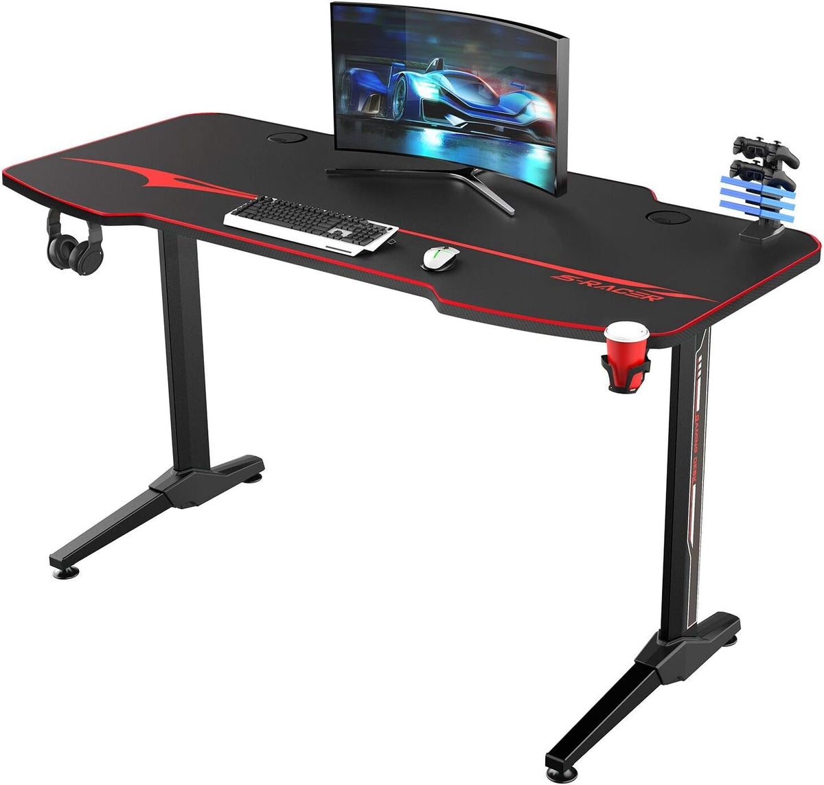 44 Inch T Shaped Gaming Desk with Cup Holder M484379