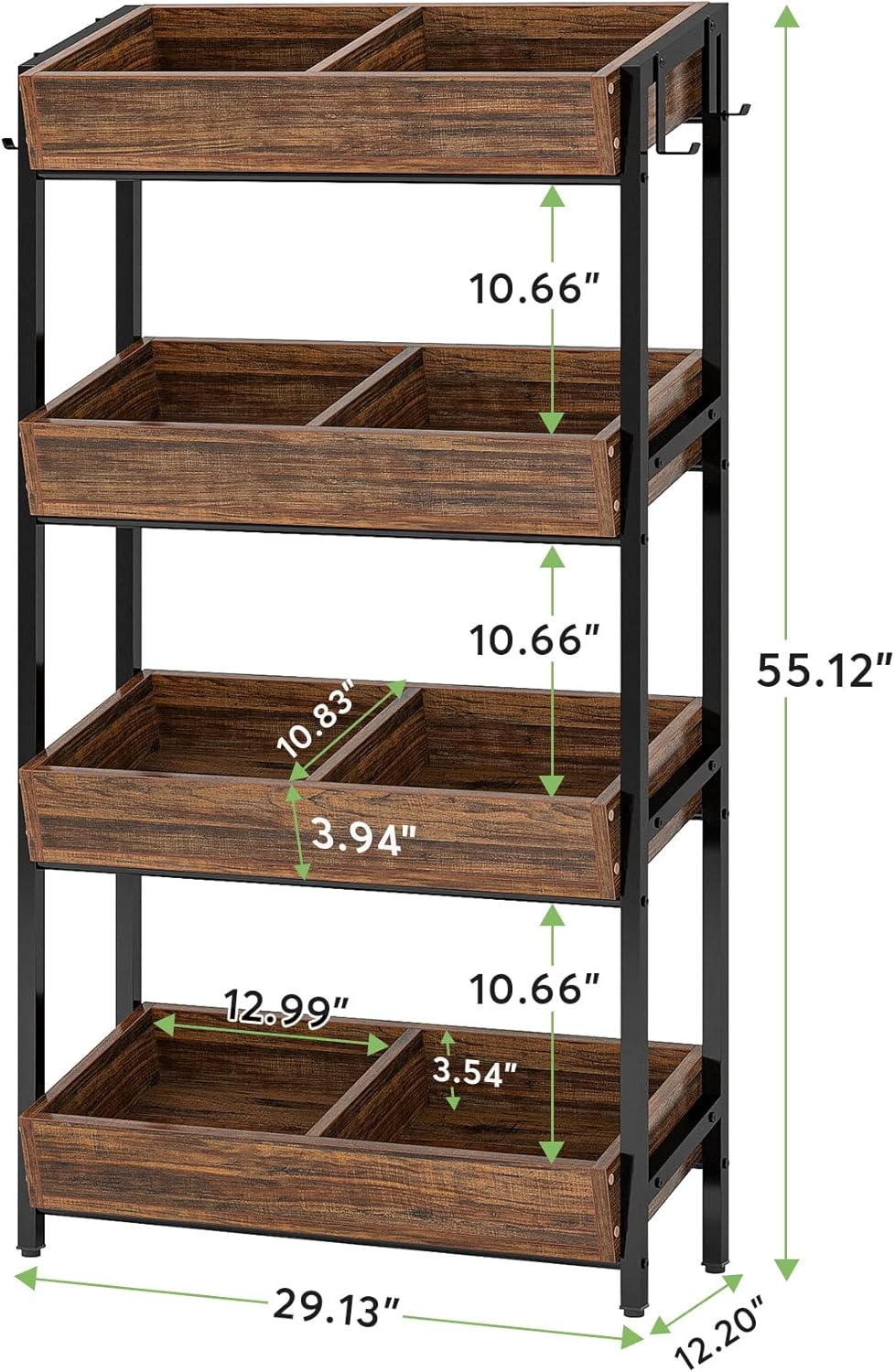 4-Tier Wood Fruit Vegetable Storage Basket Stand Shelf Rack Vintage Brown V68258