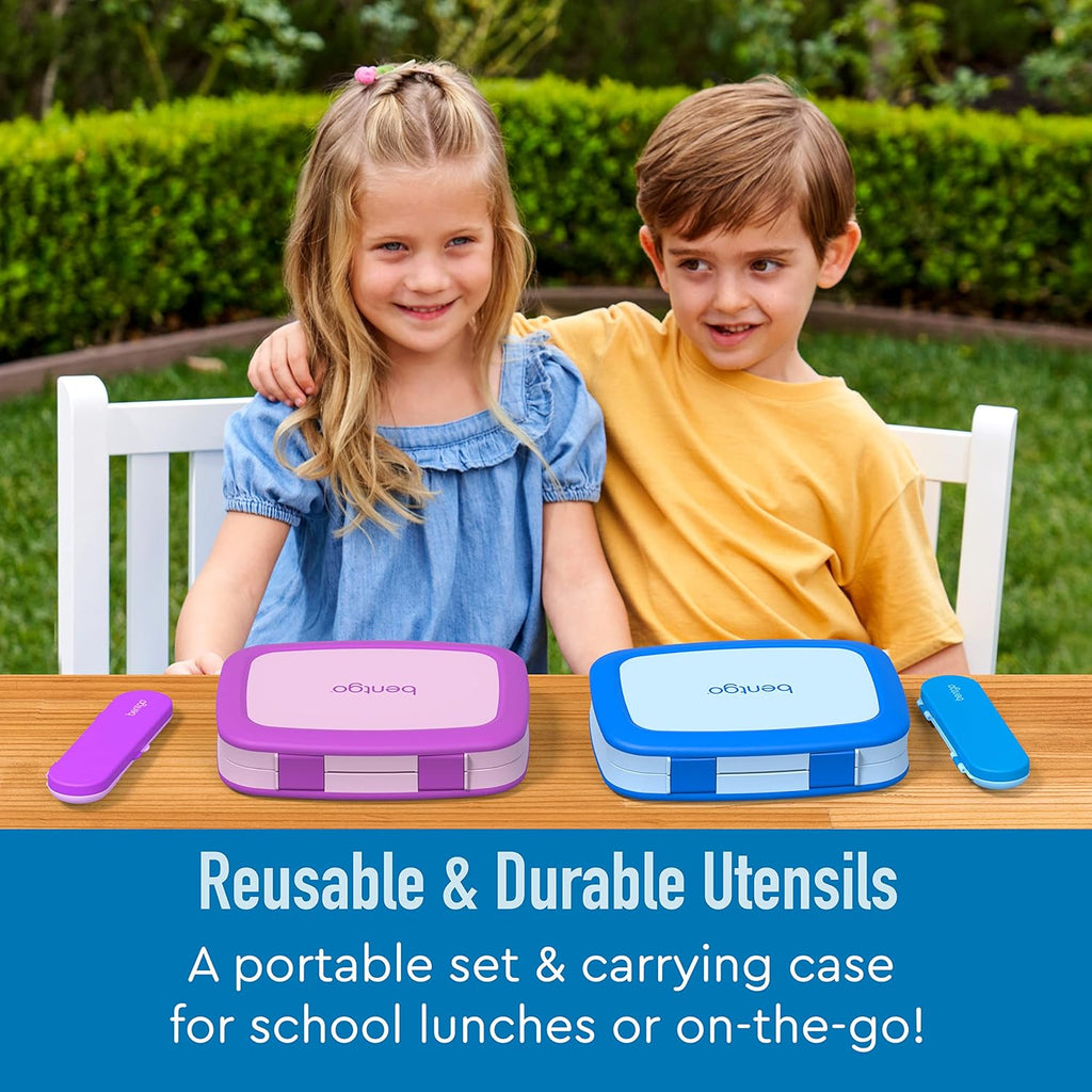 Kids Chill Lunch Box (Green/Navy) With Reusable Plastic Utensils (Blue) A71089
