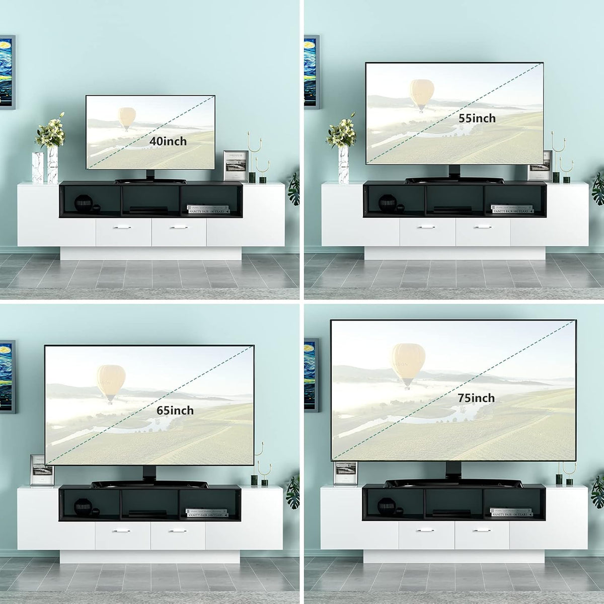 70 Inch Black & White Glossy TV Stand B4398