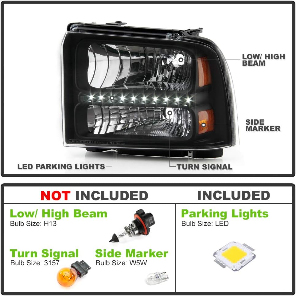 Black LED Headlights Replacement Driver + Passenger Side L9590