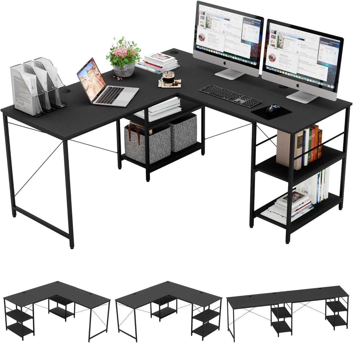L Shaped Gaming Desk with Shelves 95.2 Inch Reversible Corner Computer Desk B560953