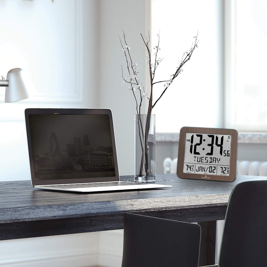 Slim Atomic Full Calendar Wall Clock with Temperature B84745