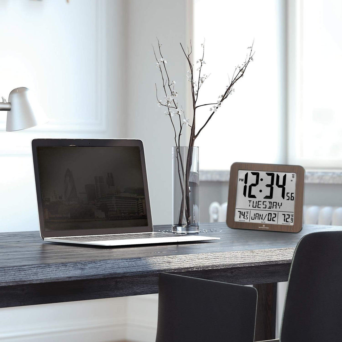 Slim Atomic Full Calendar Wall Clock with Temperature B84745