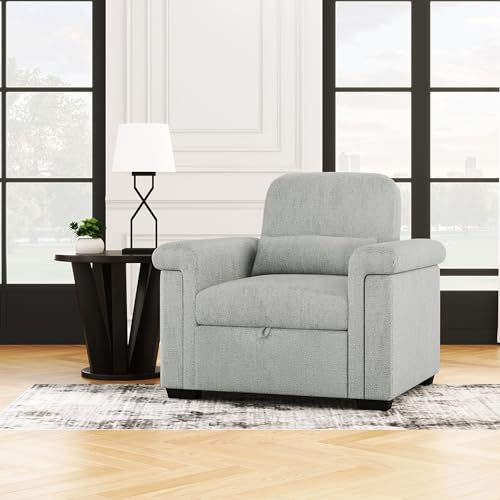 Dark Blue 3-in-1 Convertible Sofa Chair Bed with Adjust Backrest and Lumbar Pillow F634593
