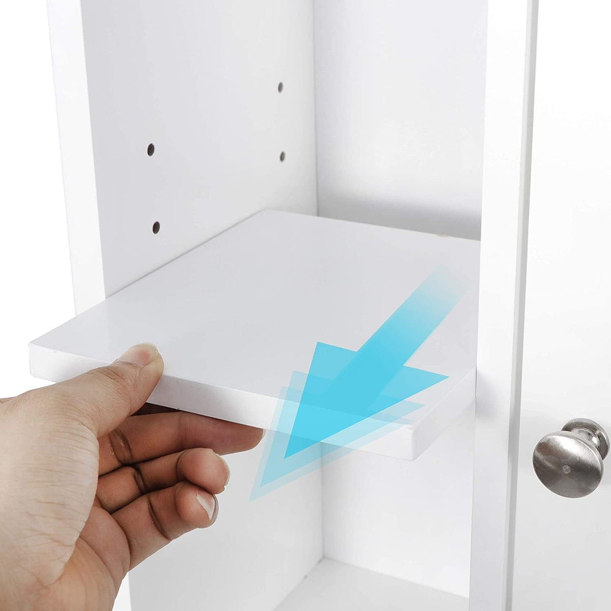 White 4-Tier Over The Toilet Storage Cabinet with Adjustable Shelves and Tempered Glass Door K764086