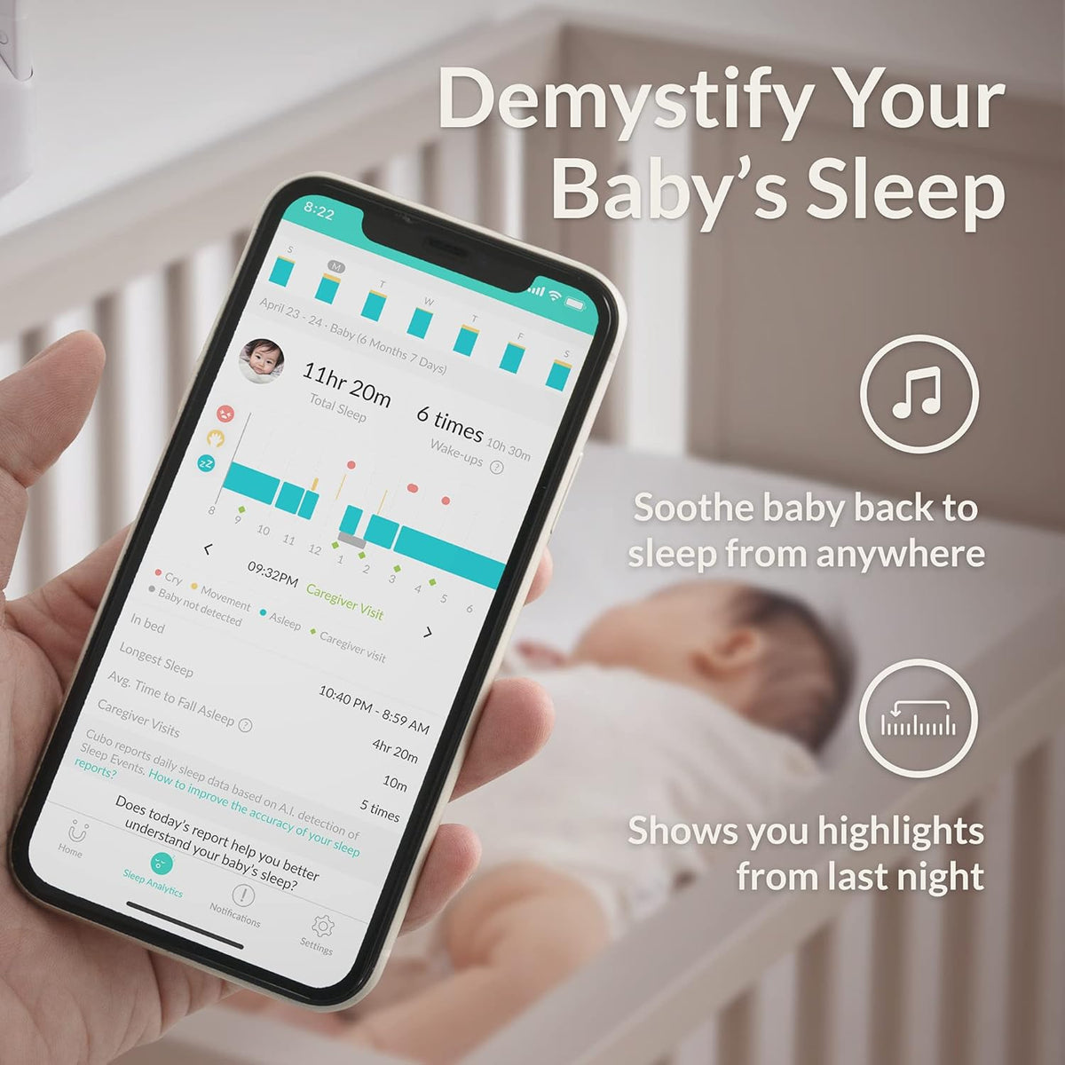 Smart Baby Monitor with Wall Mount, 1080p HD Night Vision Camera, 2-Way Audio O478