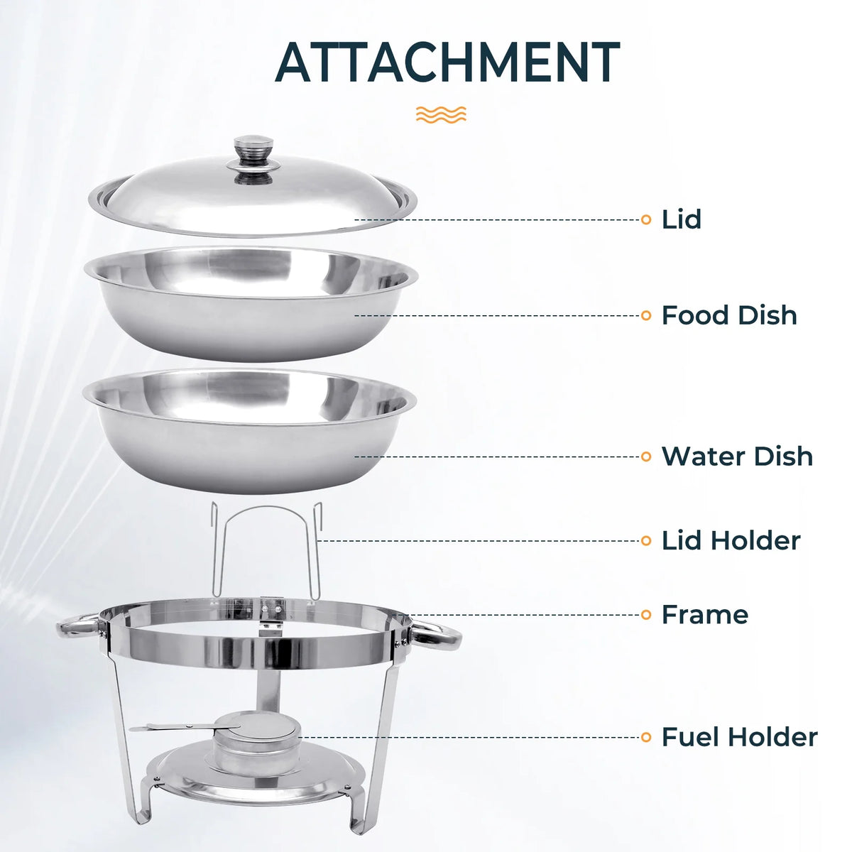 6 Pack 5QT Round Stainless Steel Chafing Dish Buffet Set G279147