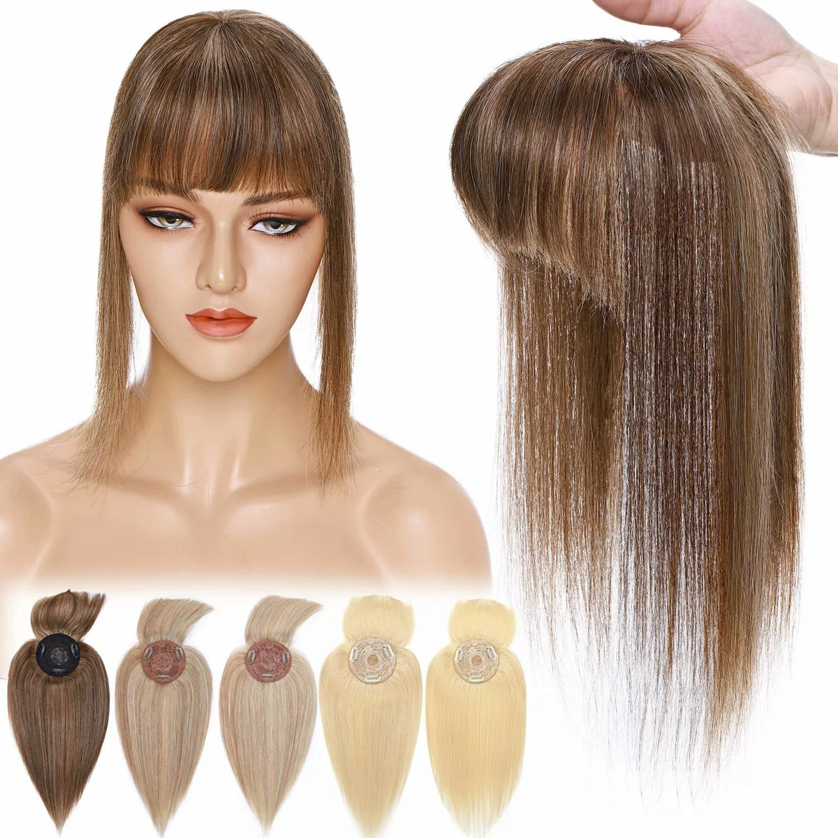 Clip In Human Remy Hair Topper Hairpiece With Bang Mono Base Y200