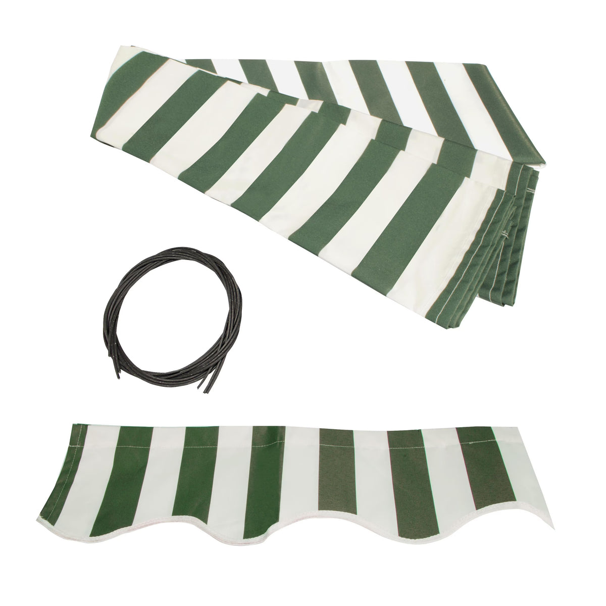 Green and White Striped Retractable Awning Fabric Replacement O257